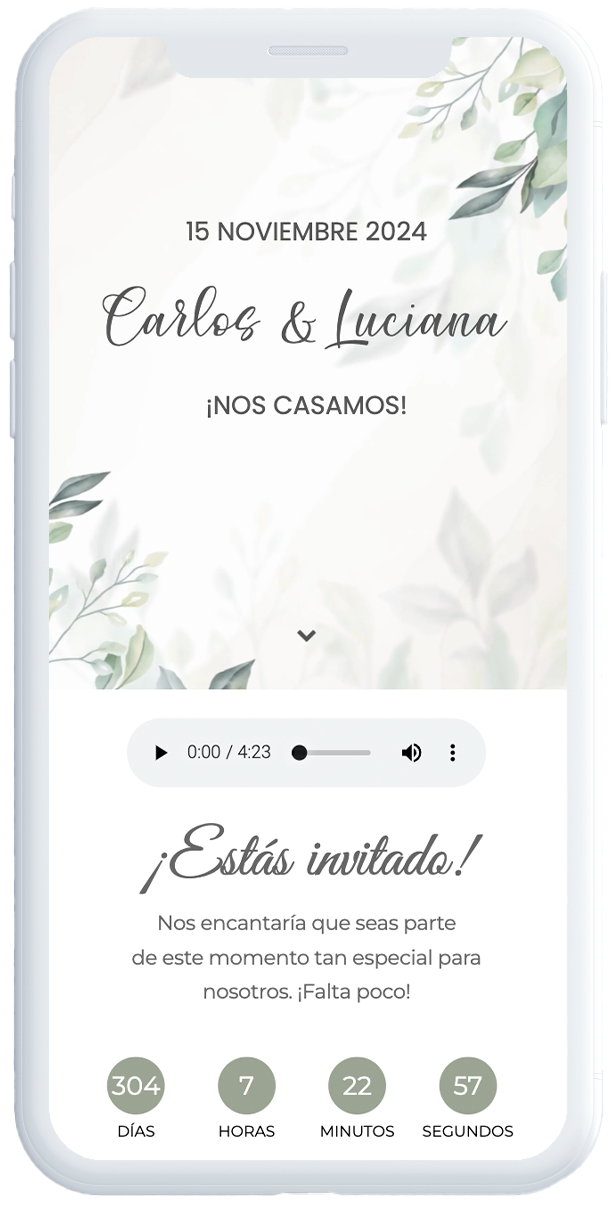 Invitación digital de boda verde hojas